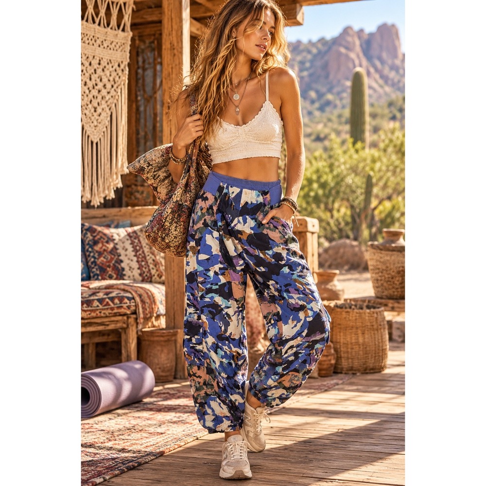 FP Movement Printed Way Home Cargo Joggers Blue Multi Camo Small OB1385387